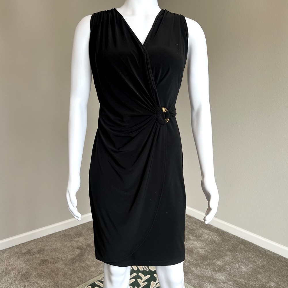Black Sleeveless Wrap Dress w/ Gold Buckle